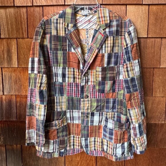 Vintage Robert Graham Madras Patchwork Cotton Front Button Blazer - Unisex Large - Picture 1 of 11